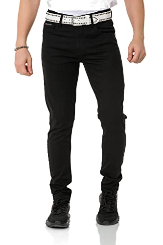 Cipo & Baxx Herren Jeanshose Slim Fit, Stretch Denim Pants im Basic-Look, 98,5% Baumwolle Jean Hose für Männer, Casual-Look Klamotten für Herren, CD820, Black, W30 L32 von Cipo & Baxx