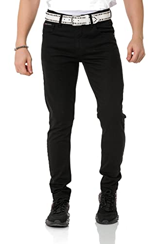 Cipo & Baxx Herren Jeanshose Slim Fit, Stretch Denim Pants im Basic-Look, 98,5% Baumwolle Jean Hose für Männer, Casual-Look Klamotten für Herren, CD820, Black, W32 L32 von Cipo & Baxx