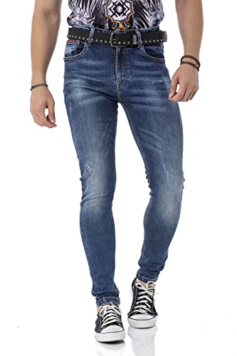 Cipo & Baxx Herren Jeanshose Slim Fit, Stretch Denim Pants im Basic-Look, 98,5% Baumwolle Jean Hose für Männer, Casual-Look Klamotten für Herren, CD820, Blue, W30 L32 von Cipo & Baxx