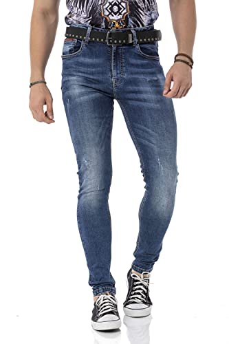 Cipo & Baxx Herren Jeanshose Slim Fit, Stretch Denim Pants im Basic-Look, 98,5% Baumwolle Jean Hose für Männer, Casual-Look Klamotten für Herren, CD820, Blue, W36 L32 von Cipo & Baxx