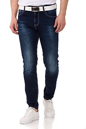 Cipo & Baxx Herren Jeanshose Slim Fit, Stretch Denim Pants im Basic-Look, 98,5% Baumwolle Jean Hose für Männer, Casual-Look Klamotten für Herren, CD820, Darkblue, W31 L32 von Cipo & Baxx