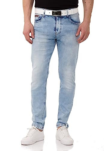 Cipo & Baxx Herren Jeanshose Slim Fit, Stretch Denim Pants im Basic-Look, 98,5% Baumwolle Jean Hose für Männer, Casual-Look Klamotten für Herren, CD820, Iceblue, W31 L34 von Cipo & Baxx