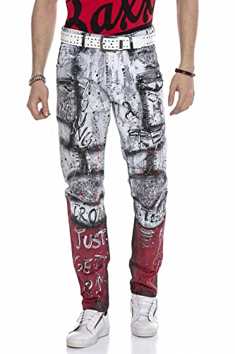 Cipo & Baxx Herren Jeanshose Slim Fit Graffiti Punk Ausgefallen Design Denim Farbverlauf Jeans CD683 Hellblau W31 L32 von Cipo & Baxx