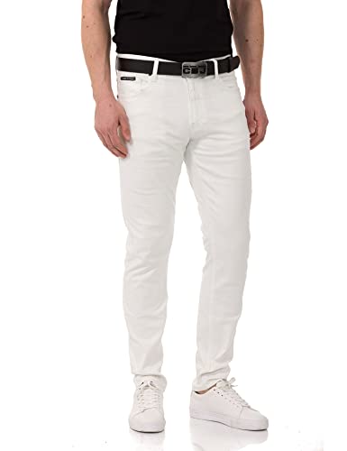 Cipo & Baxx Herren Jeanshose Slim Fit, Stretch Denim Pants im Basic-Look, 98,5% Baumwolle Jean Hose für Männer, Casual-Look Klamotten für Herren, CD820, White, W42 L34 von Cipo & Baxx