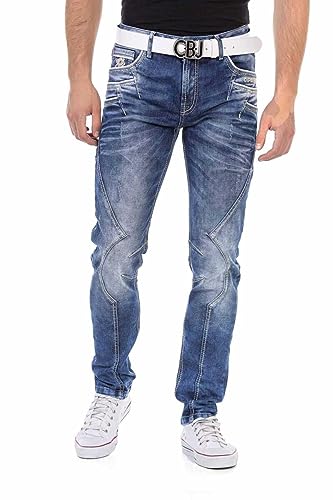 Cipo & Baxx Herren Jeanshose Straight Fit, Regular Denim Pants im Kontrastnaht, Hoher Baumwolle Jean Hose für Männer mit trendigen Ziernähten, Casual-Look Klamotten für Herren, CD695, Blau, W33 L34 von Cipo & Baxx