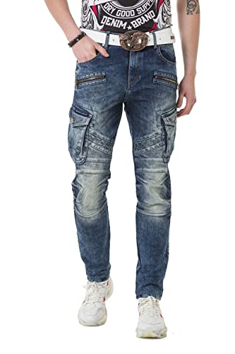 Cipo & Baxx Herren Jeanshose Straight Fit Cargotaschen Denim Jeans CD780 Blau W29 L32 von Cipo & Baxx