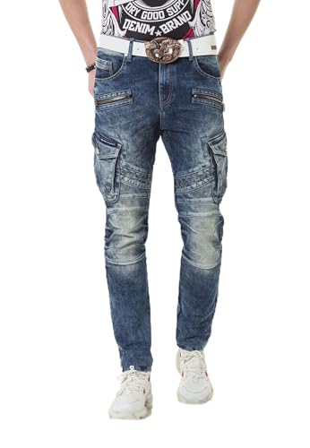 Cipo & Baxx Herren Jeanshose Straight Fit Cargotaschen Denim Jeans CD780 Blau W32 L32 von Cipo & Baxx