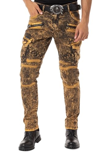 Cipo & Baxx Herren Jeanshose Straight Fit Cargotaschen Denim Jeans CD780 Braun W32 L32 von Cipo & Baxx