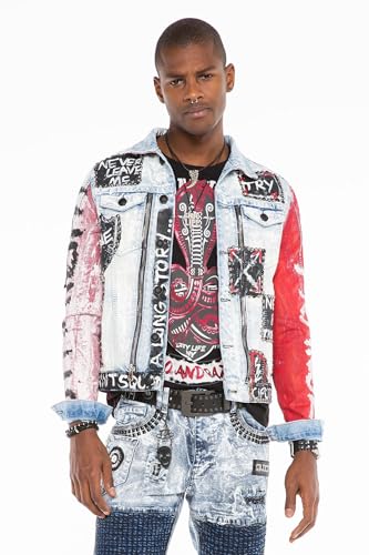 Cipo & Baxx Herren Jeansjacke CJ241 Eisblau– Ausgefallene Denim Jacke im Modernen Design mit Print, Aufnähern & Used-Waschung – Stylische Übergangsjacke für Alltag, Freizeit & Party – CJ241 Eisblau S Cipo & Baxx Herren Jeansjacke CJ241 Eisblau– Ausgefallene Denim Jacke im Modernen Design mit Print, Aufnähern & Used-Waschung – Stylische Übergangsjacke für Alltag, Freizeit & Party – CJ241 Eisblau S von Cipo & Baxx
