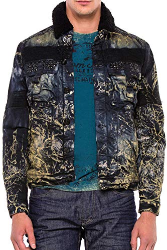 Cipo & Baxx Herren Jeansjacke Denim Biker Jacket Rider Waschung Jacke Freizeit Fellkragen Design Schwarz L von Cipo & Baxx