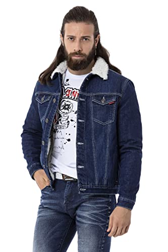 Cipo & Baxx Herren Jeansjacke Denim Gefüttert Übergangsjacke Fellkragen Herbst-Winter Jacke CJ294 Blau S von Cipo & Baxx