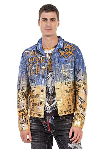 Cipo & Baxx Herren Jeansjacke Jacke Ausgefallen Nieten Graffiti Design Übergangsjacke Freizeit CJ265 Blau-Gold S Cipo & Baxx Herren Jeansjacke Jacke Ausgefallen Nieten Graffiti Design Übergangsjacke Freizeit CJ265 Blau-Gold S von Cipo & Baxx
