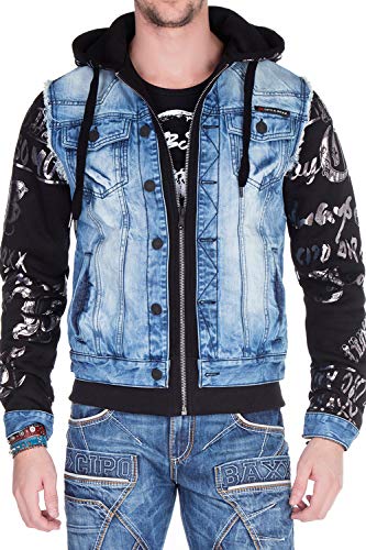 Cipo & Baxx Herren Jeansjacke Sweatjacke Übergangsjacke Premium Denim Jacke Sweatjacke mit Kapuze Blau Gr.XL von Cipo & Baxx