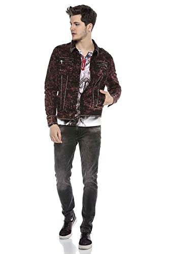 Cipo & Baxx Herren Jeansjacke CJ251 Burgund – Stylische Denim Jacke im Used-Look mit Ziernähten, Nieten & Reißverschlussdetails, Modische Übergangsjacke für Alltag, Freizeit & Party – CJ251 Burgund XL von Cipo & Baxx