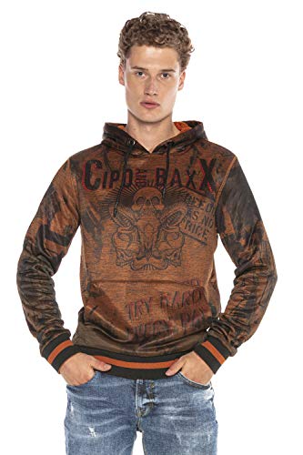 Cipo & Baxx Herren Kapuzenpullover Sweatshirt Hoodie Sweater Allover-Print Dunkel Orange M von Cipo & Baxx