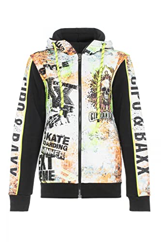 Cipo & Baxx Herren Kapuzenpullover Sweatshirt Sweater Langarm Totenkopf Print Sweatjacke CL457 Weiß M von Cipo & Baxx