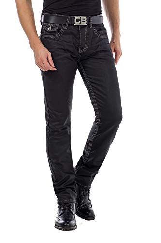 Cipo & Baxx Herren Klassiche Jeans Hose Straight Fit Denim Regular Jeanshose W28 L32 Schwarz von Cipo & Baxx