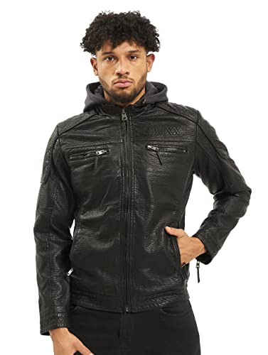 Cipo & Baxx Herren Kunstlederjacke Übergangsjacke Bikerjacke Outdoorjacke mit Sweatkapuze Schwarz XL von Cipo & Baxx