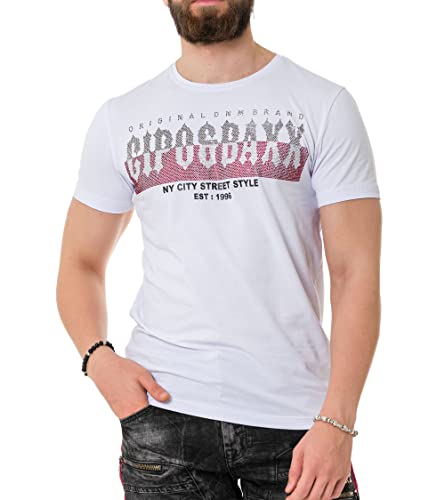 Cipo & Baxx Herren Kurzarm Strasssteine T-Shirt Print Rundhals Baumwolle CT731 Weiß XXL von Cipo & Baxx