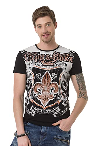 Cipo & Baxx Herren Kurzarm T-Shirt Sommer Baumwolle Rundhals Print Graffiti Design CT691 Schwarz M von Cipo & Baxx