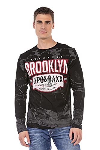 Cipo & Baxx Herren Langarmshirt Longsleeve Print Marmor Design Sweatshirt CL487 Schwarz XL von Cipo & Baxx