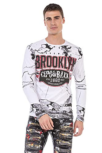 Cipo & Baxx Herren Langarmshirt Longsleeve Print Marmor Design Sweatshirt CL487 Weiß L von Cipo & Baxx