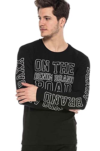Cipo & Baxx Herren Sweatshirt CL379 Schwarz – Stylischer Pullover im Modernen Streetwear Look mit Rundhals & Print – Bequemer Sweater für Alltag, Freizeit & Party - CL379 Schwarz L von Cipo & Baxx