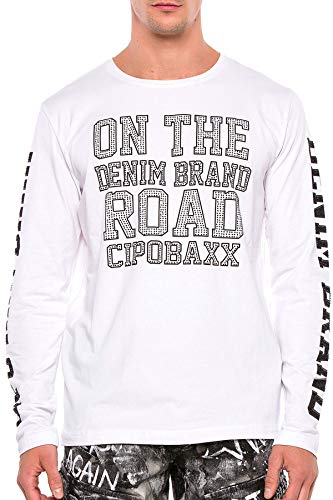Cipo & Baxx Herren Sweatshirt CL379 Weiß – Stylischer Pullover im Modernen Streetwear Look mit Rundhals & Print – Bequemer Sweater für Alltag, Freizeit & Party - CL379 Weiß L von Cipo & Baxx