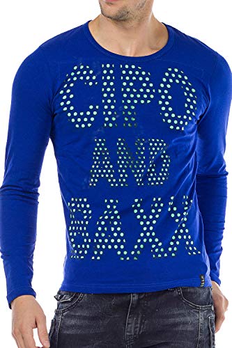 Cipo & Baxx Herren Langarmshirt Longsleeve Rundhalsausschnitt Sweater Sweatshirt Pullover C-5379 Blau M von Cipo & Baxx