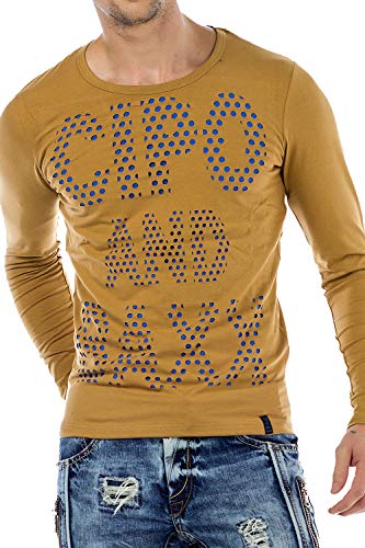 Cipo & Baxx Herren Langarmshirt Longsleeve Rundhalsausschnitt Sweater Sweatshirt Pullover C-5379 Camel S von Cipo & Baxx