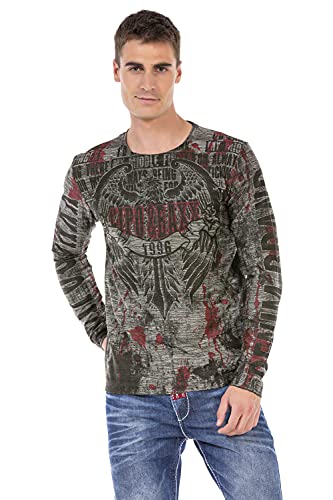 Cipo & Baxx Herren Sweatshirt CL466 Anthrazit – Stylischer Pullover im Modernen Streetwear Look mit Rundhals & Print – Bequemer Sweater für Alltag, Freizeit & Party - CL466 Anthrazit XL von Cipo & Baxx