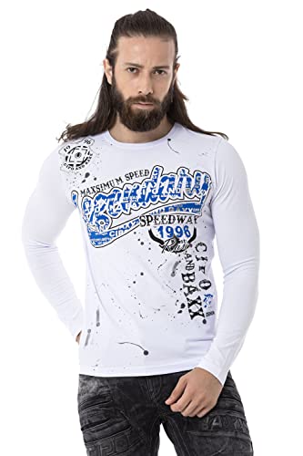 Cipo & Baxx Herren Langarmshirt Longsleeve Shirt mit Print CL510 Weiß L von Cipo & Baxx