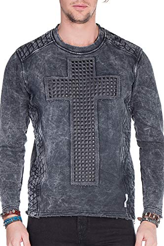 Cipo & Baxx Herren Langarmshirt Longsleeve Sweatshirt Pullover Sweater mit Nieten Anthracite L von Cipo & Baxx