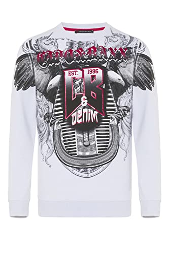 Cipo & Baxx Herren Langarmshirt Print Longsleeve Rundhals Sweater CL515 Weiß L von Cipo & Baxx