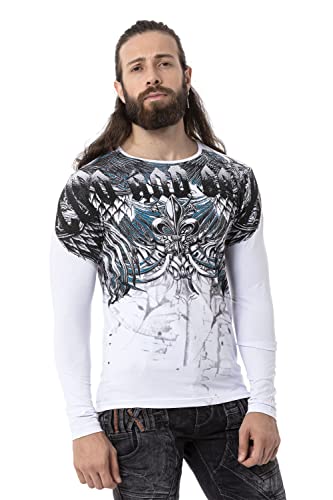 Cipo & Baxx Herren Langarmshirt Print Longsleeve Rundhals Sweater CL516 Weiß L von Cipo & Baxx