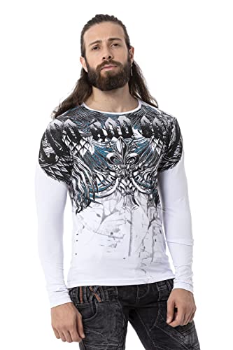 Cipo & Baxx Herren Langarmshirt Print Longsleeve Rundhals Sweater CL516 Weiß XL von Cipo & Baxx