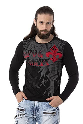 Cipo & Baxx Herren Langarmshirt Print Longsleeve Rundhals Sweater CL522 Schwarz M von Cipo & Baxx