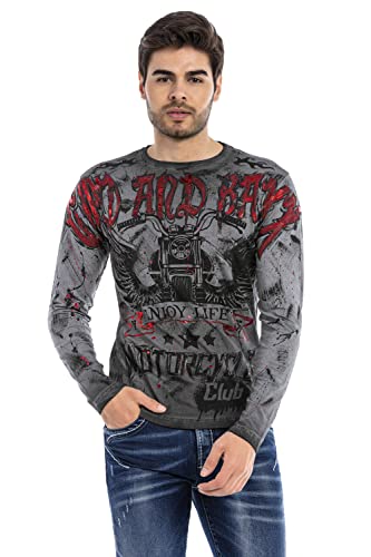 Cipo & Baxx Herren Langarmshirt Print Longsleeve Sweater Sweatshirt Rundhals CL455 Anthracite L von Cipo & Baxx