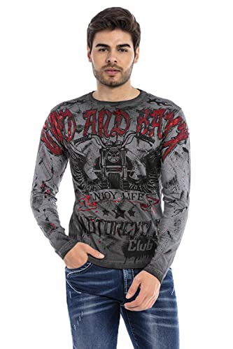 Cipo & Baxx Herren Sweatshirt CL455 Anthrazit – Stylischer Pullover im Modernen Streetwear Look mit Rundhals & Print – Bequemer Sweater für Alltag, Freizeit & Party - CL455 Anthrazit S von Cipo & Baxx