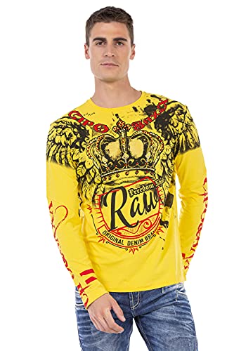 Cipo & Baxx Herren Langarmshirt Print Strassstein Longsleeve Rundhals Shirt Sweatshirt CL451 Gelb L von Cipo & Baxx