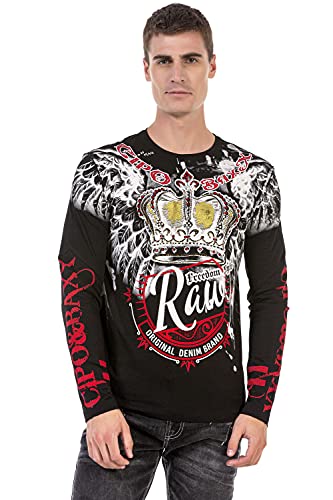 Cipo & Baxx Herren Langarmshirt Print Strassstein Longsleeve Rundhals Shirt Sweatshirt CL451 Schwarz L von Cipo & Baxx