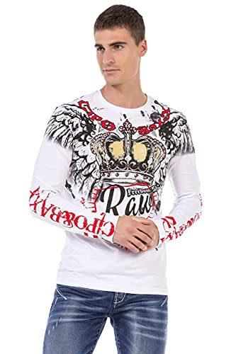Cipo & Baxx Herren Sweatshirt CL451 Weiß – Stylischer Pullover im Modernen Streetwear Look mit Rundhals & Print – Bequemer Sweater für Alltag, Freizeit & Party - CL451 Weiß XXL von Cipo & Baxx