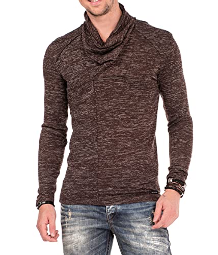 Cipo & Baxx Herren Langarmshirt Pullover Longsleeve Sweater Shirt Sweatshirt Schalkragen CL332 Braun XXL von Cipo & Baxx