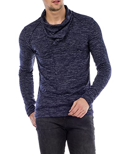 Cipo & Baxx Herren Langarmshirt Pullover Longsleeve Sweater Shirt Sweatshirt Schalkragen CL332 Dunkelblau M von Cipo & Baxx