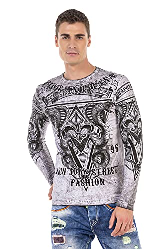 Cipo & Baxx Herren Langarmshirt Rundhals Print Longsleeve Longshirt Sweatshirt CL449 Grau L von Cipo & Baxx