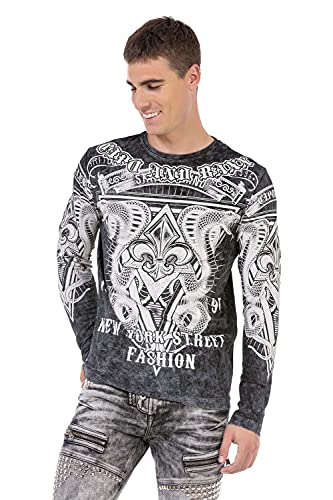 Cipo & Baxx Herren Langarmshirt Rundhals Print Longsleeve Longshirt Sweatshirt CL449 Schwarz L von Cipo & Baxx