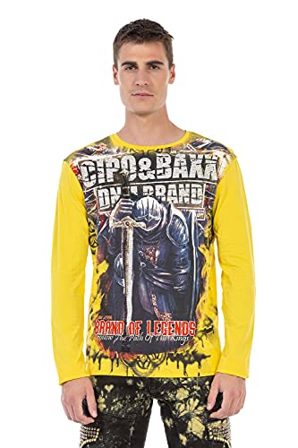 Cipo & Baxx Herren Sweatshirt CL452 Gelb – Stylischer Pullover im Modernen Streetwear Look mit Rundhals & Print – Bequemer Sweater für Alltag, Freizeit & Party - CL452 Gelb L von Cipo & Baxx