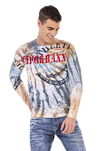 Cipo & Baxx Herren Langarmshirt Rundhals Print Longsleeve Longshirt Sweatshirt CL453 Braun S von Cipo & Baxx