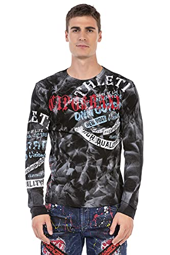 Cipo & Baxx Herren Langarmshirt Rundhals Print Longsleeve Longshirt Sweatshirt CL453 Schwarz L von Cipo & Baxx
