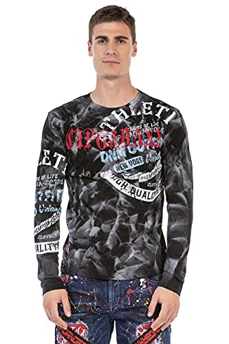 Cipo & Baxx Herren Langarmshirt Rundhals Print Longsleeve Longshirt Sweatshirt CL453 Schwarz XL von Cipo & Baxx